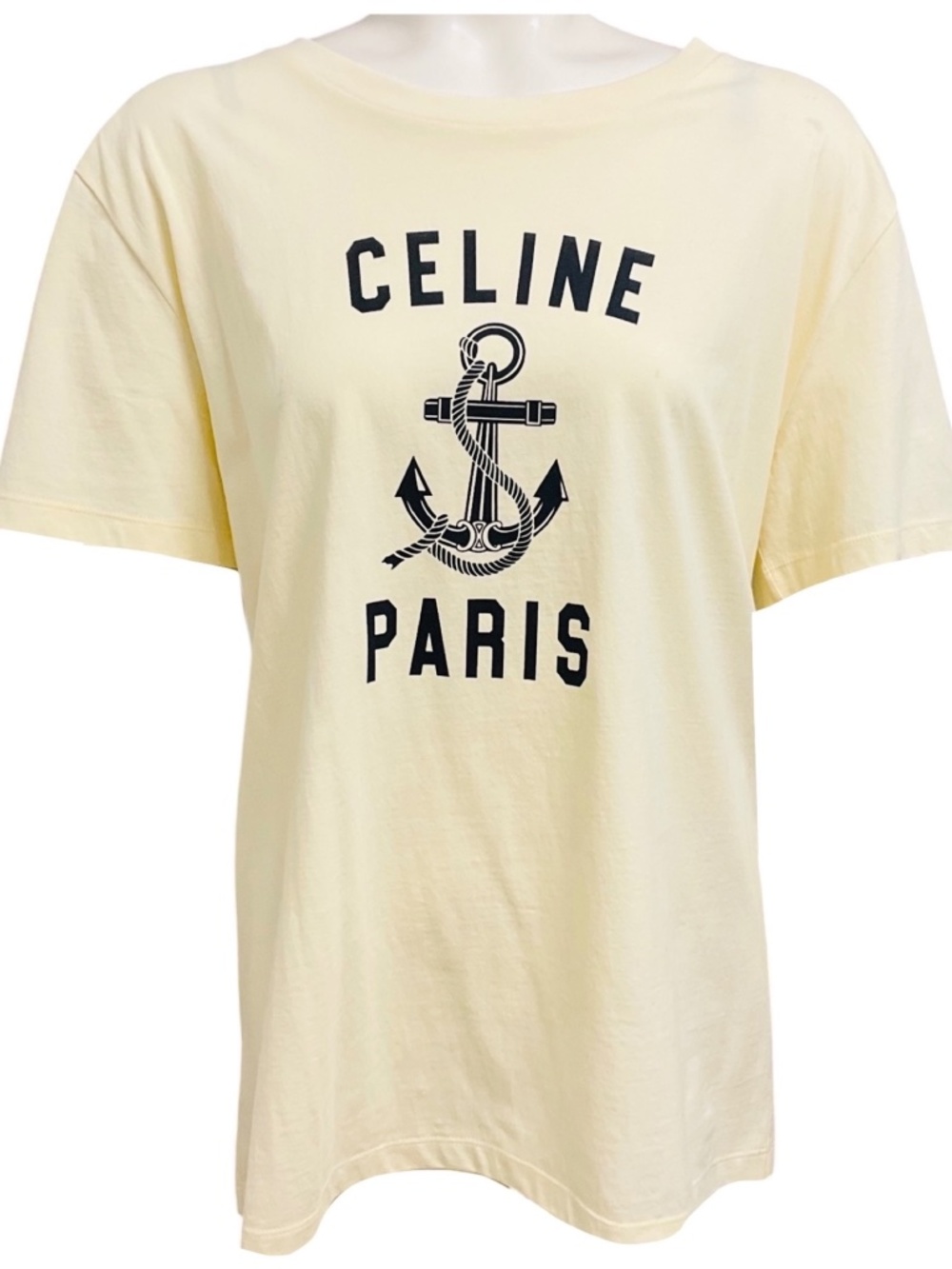 CELINE OFF-WHITE LOGO ANCHOR GRAPHIC PRINT COTTON TEE SHIRT - Picture 1 of 5